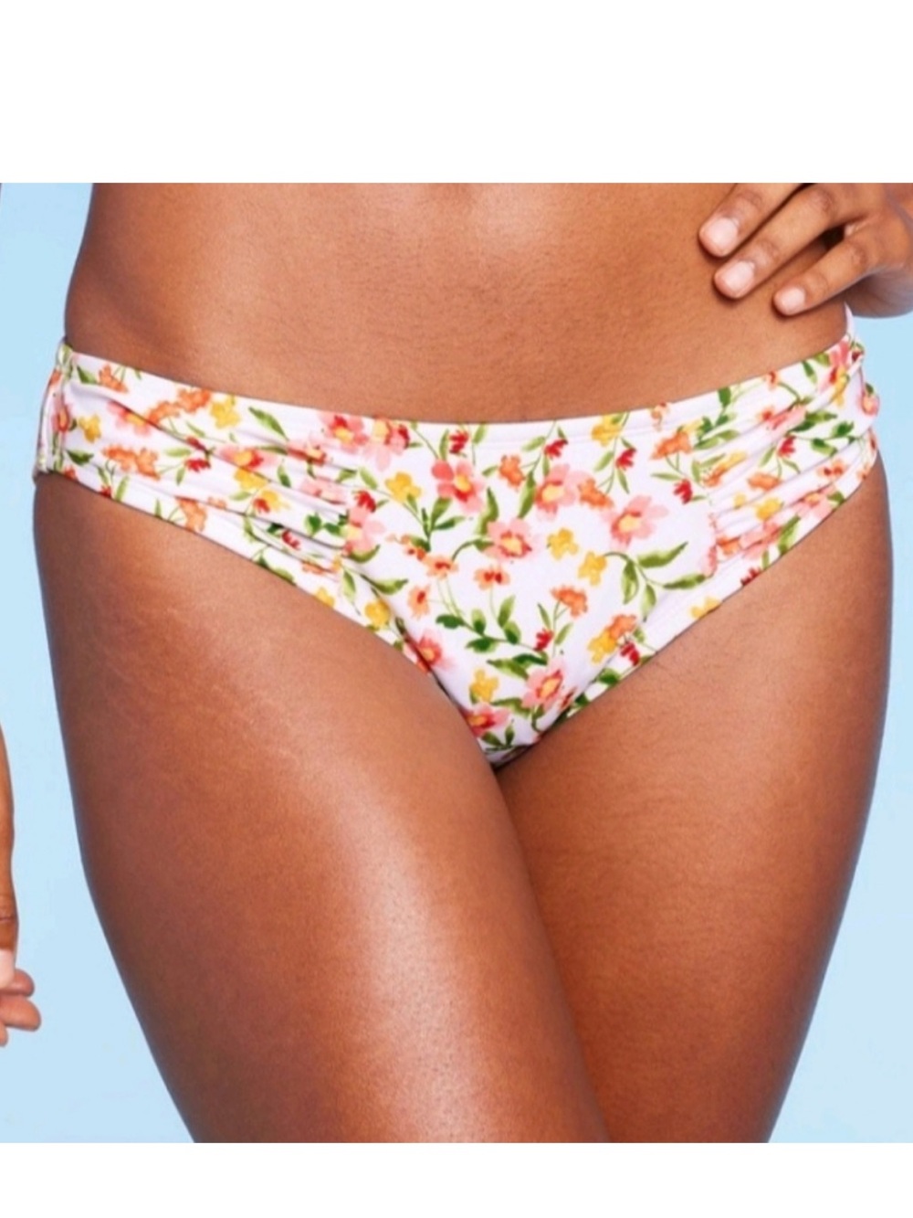 Shade & Shore Brand Women's Medium White Orange & Yellow Floral Bikini Bottoms